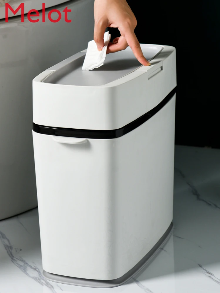 

Trash Can with Lid Household Bathroom Living Room Creative Gap Covered Classification Trash Can Toilet Basket Garbage Bin