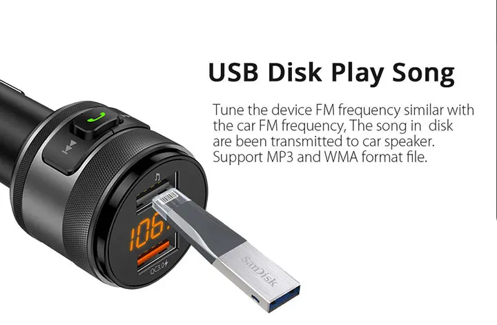 VANJEW C57 Быстрая зарядка 3,0 автомобильный Bluetooth fm-передатчик с двумя usb-портами автомобильное зарядное устройство fm-модулятор MP3-плеер Автомобильная Зажигалка Handfree