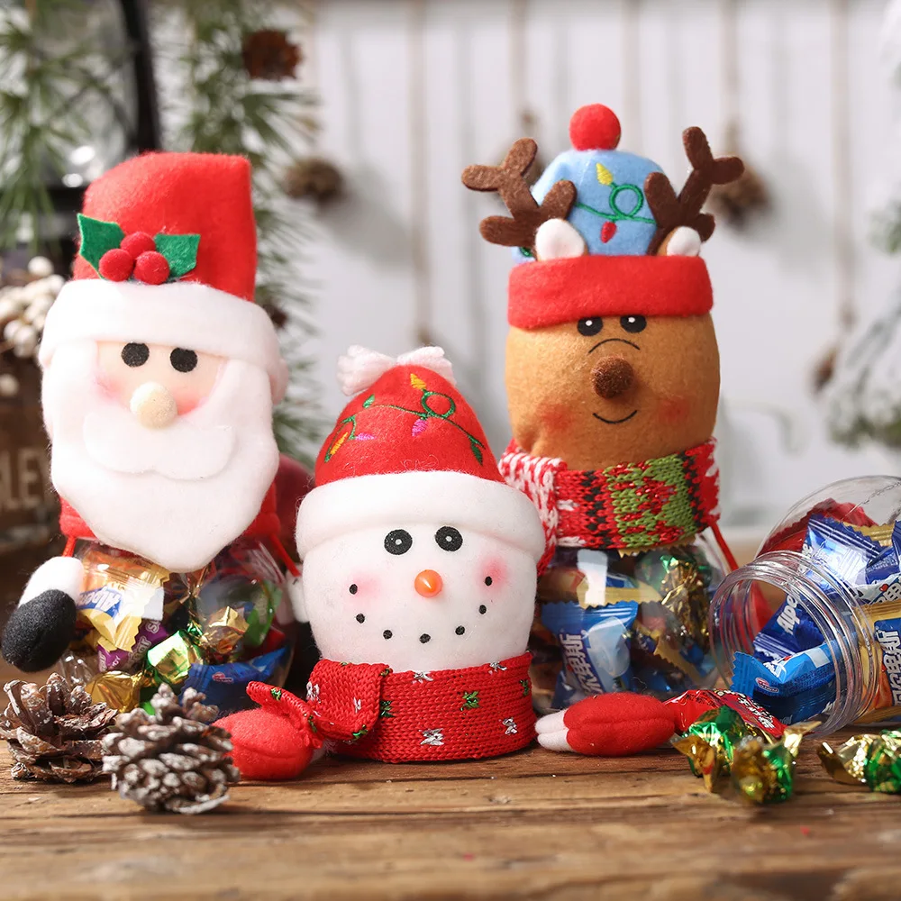 

Рождественская пластиковая прозрачная банка для сладостей, Дед Мороз, олень, снеговик, рождественские украшения, для дома, 2021, Новогоднее украшение, 1 шт.