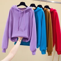 ehqaxin autumn winter hooded sweater womens simple new 2021 plus velvet large size ladies cotton pullover long sleeve coat s xl