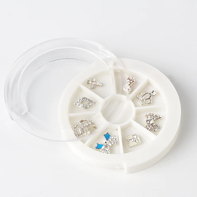 8 форм/коробка серебряные амулеты Алмазный металлический бант Блестящий 3D дизайн