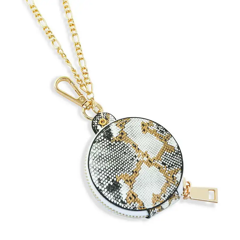 

N5701 ZWPON PU Leather Storage Case Pendant Necklace 2 in 1 Leopard Cosmetic Mirror Necklace Coin Purse Accessories Wholesale