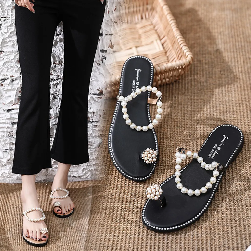 SAGACE/женские Вьетнамки для отдыха с жемчугом Женские пляжные сандалии на плоской