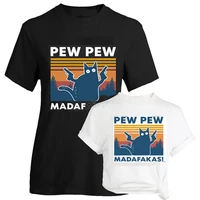 pew pew madafakas t shirt novelty funny cat vintage crew neck womens t shirt funny shirt humor gif