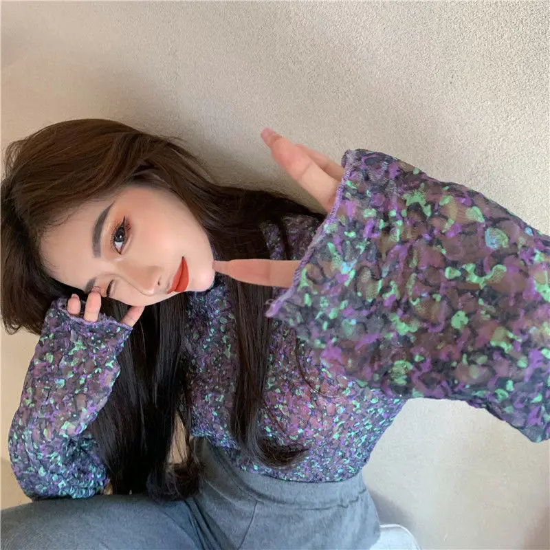 

Lace net gauze with color bottoming shirt female half high collar Yafeng slim t-shirt Korean slim long sleeve shirt