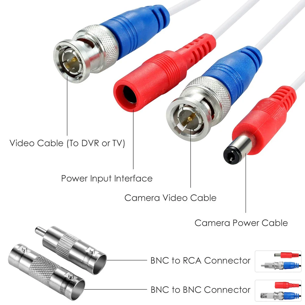

1Pack and 2/4 Packs White 60ft /18.3m 2-in-1 Video Power CCTV Cable BNC connector for Home Security Surveillance Cameras DVR