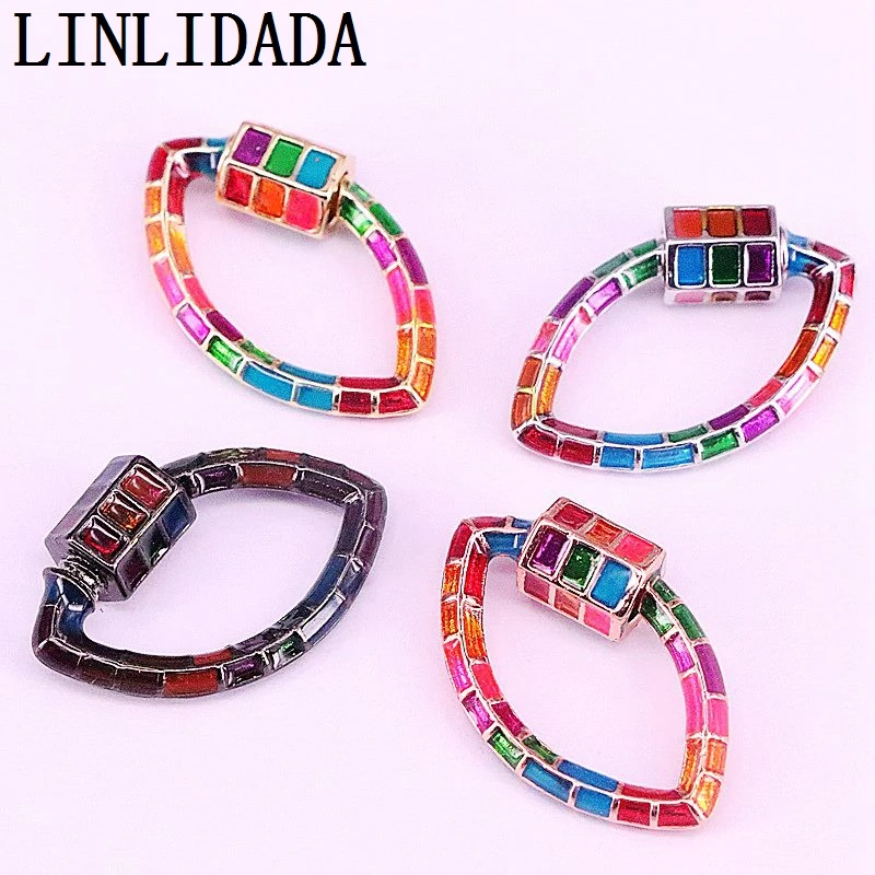 

6Pcs 16x25mm Marquise Colorful Chequer Enamel Clasp/Lock, Multicolor Enamel, Necklace Making, Fashion Jewelry Findings Supplies