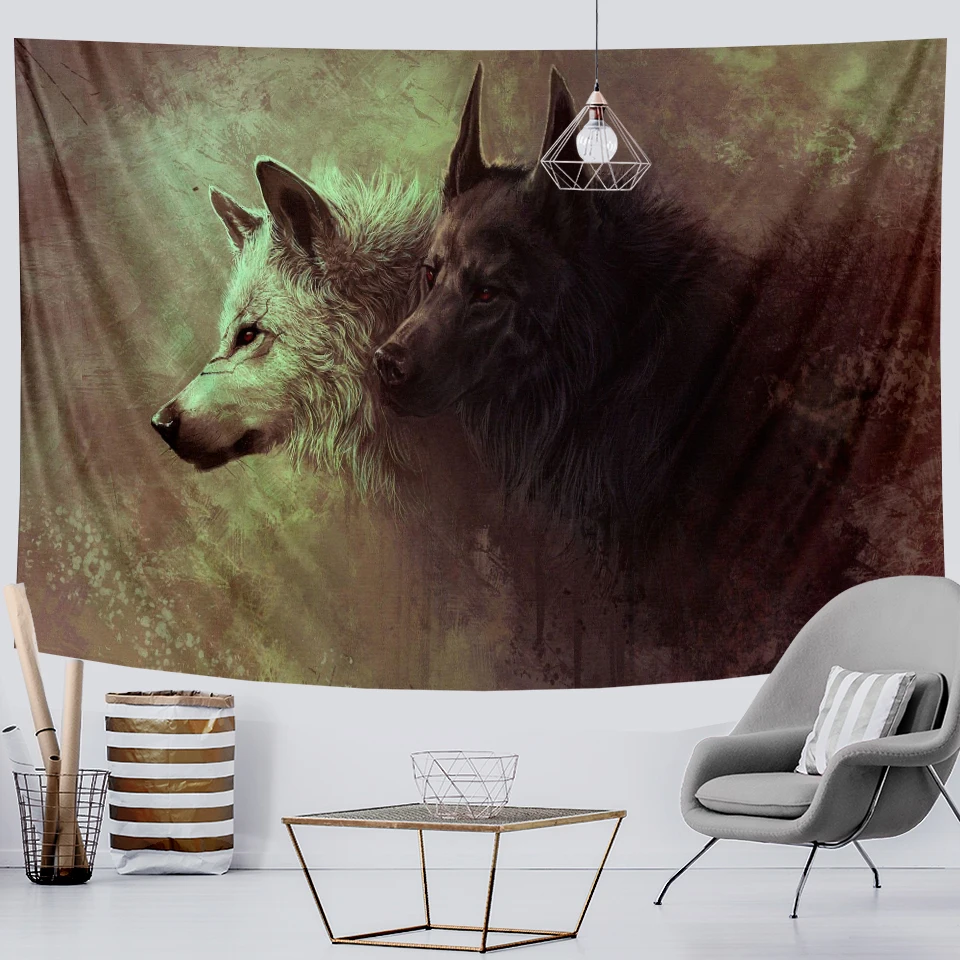 Задний фон настенный тканевый гобелен с этническим животным простыней волка