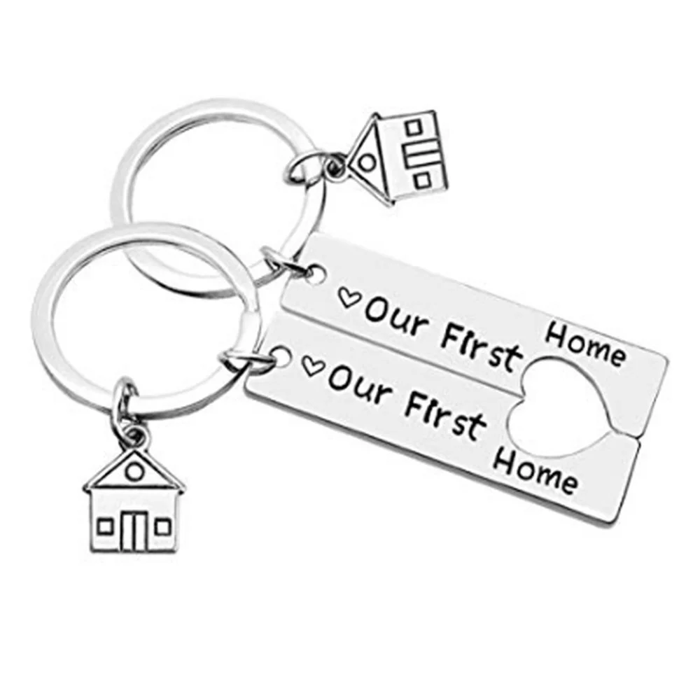 

2pcs Keychain Engraved Our First Home House Keyring Couples Housewarming Gifts Lovely Gift For New Home Owners