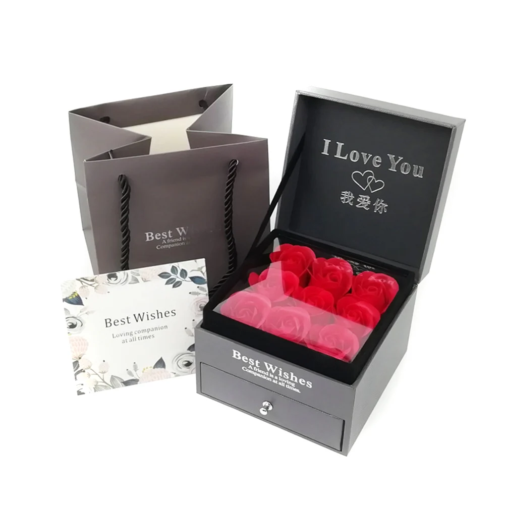 

Everlasting Flower Storage Box Women Jewelry Earrings Gifts Box with Storage Bag HFD889