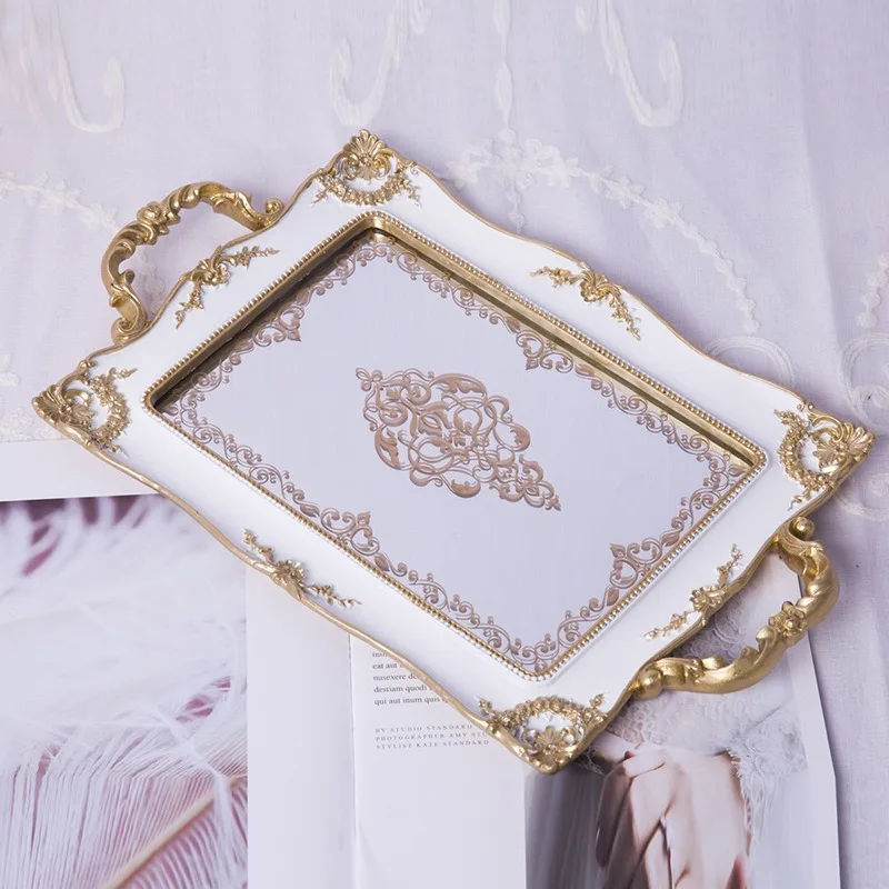 

European-style mirror tray rectangular resin mirror tray jewelry cosmetic storage tray cake tray dessert set plate 24.5*41*3.5cm