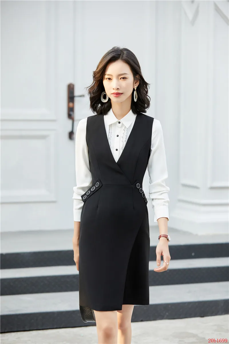 Летнее модное женское платье для работы платья без рукавов темно синее офисное