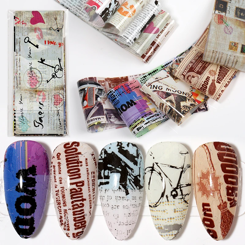 10 шт./компл. наклейки для ногтей винтажные газетные гелевые разных цветов
