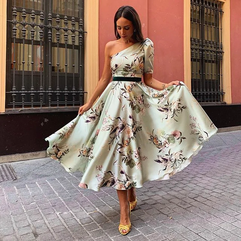 

halter dress Sexy summer ladies 2021 elegant long print flower long skirt ladies fashion short-sleeved party dress sun dress
