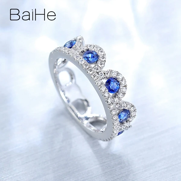 BAIHE, 14 карат, белое золото, 0.60ct, натуральный сапфир, 0.40ct, натуральные бриллианты, для женщин, хорошее ювелирное изделие, обручальное кольцо, кольцо в виде короны, подарочное кольцо