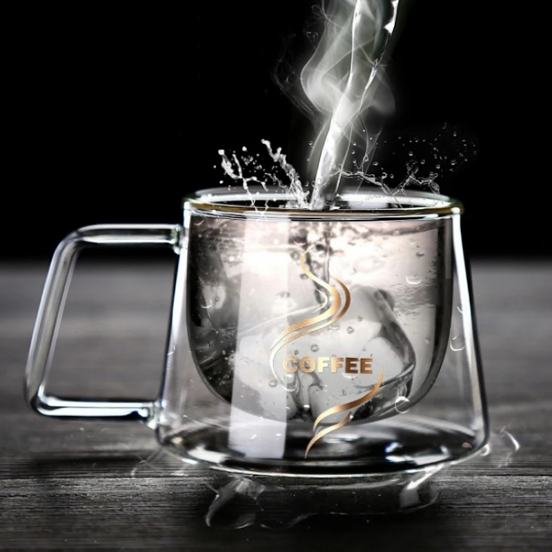 Стеклянная чашка с двойным дном 200 мл кофейная стеклянная кружка двойными