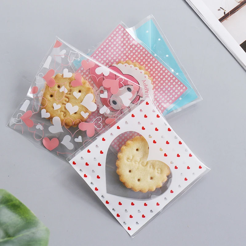 

100pcs Heart Clear Candy Bag Cookie OPP Bag For Wedding Christmas Birthday Party Deco DIY Gift Packaging Pouch
