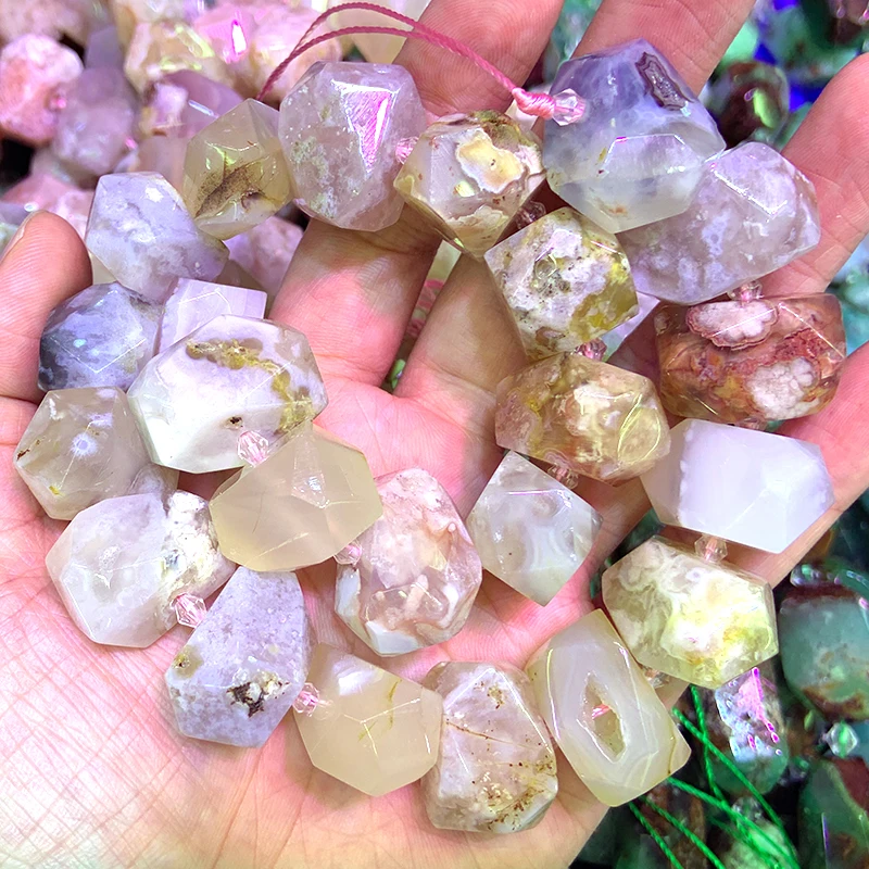 

Natural White Cherry Blossom Agates Beads 15'' Faceted Irregular DIY Loose Stone Beads For Jewelry Making Beads Necklace Women