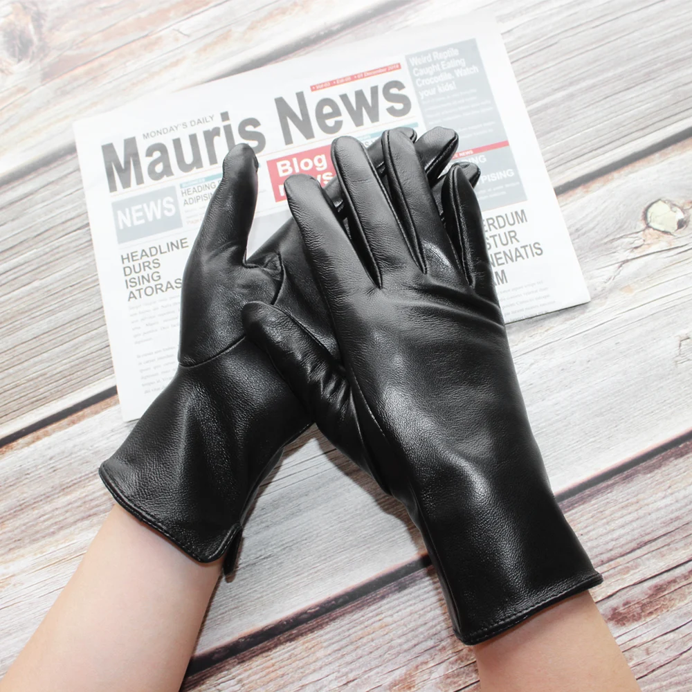 Bickmods New Women Black Fashion Touchable No Inside Straight Style Genuine Leather Sheepskin Thin Section Gloves | Аксессуары для