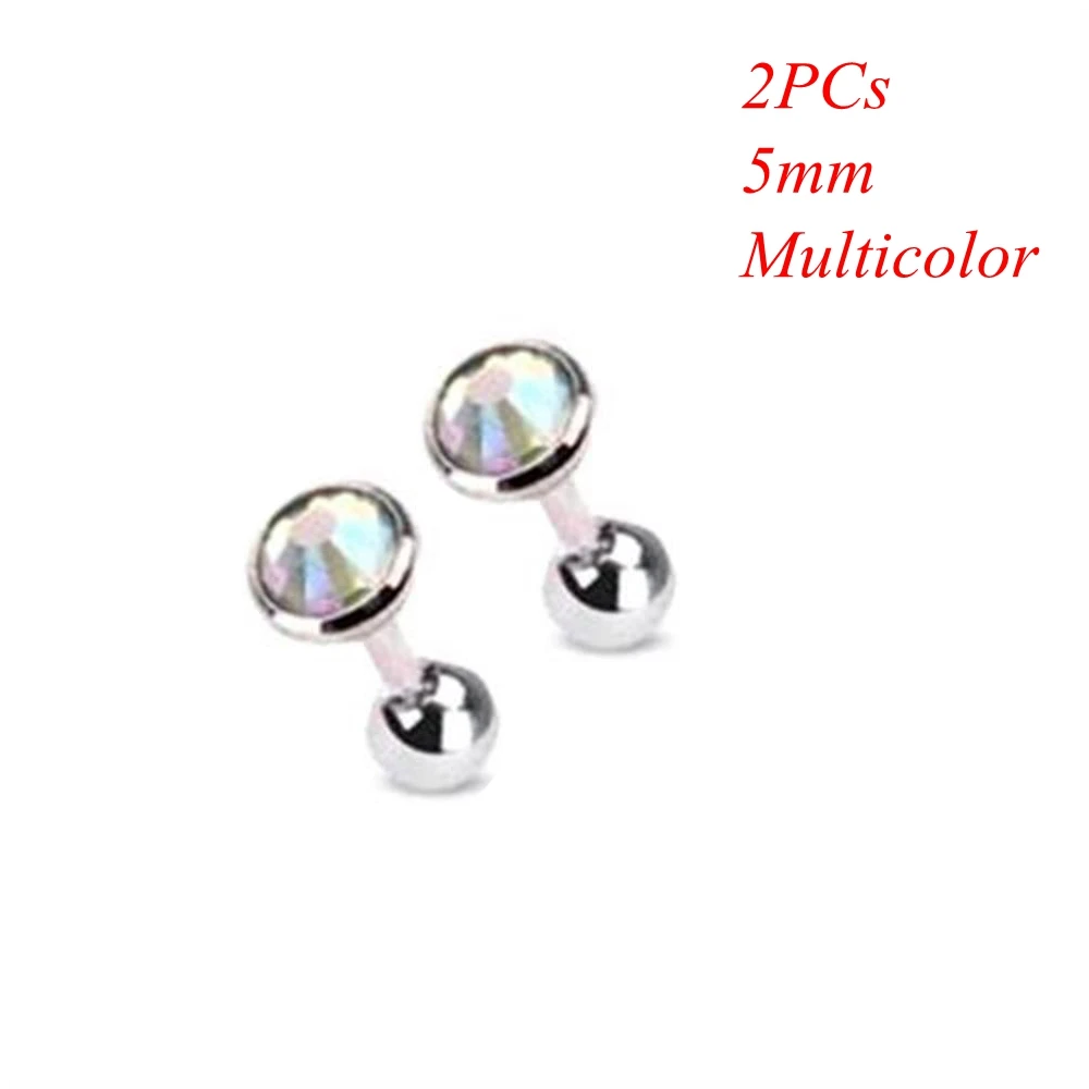 5mm multicolor 2 шт хирургическая сталь драгоценный камень штанга ушной хрящ трагус спираль серьга-гвоздик для пирсинга Циркон многоцветные серьги гвоздики ювелирные аксессуары - Окраска металла: 5mm multicolor