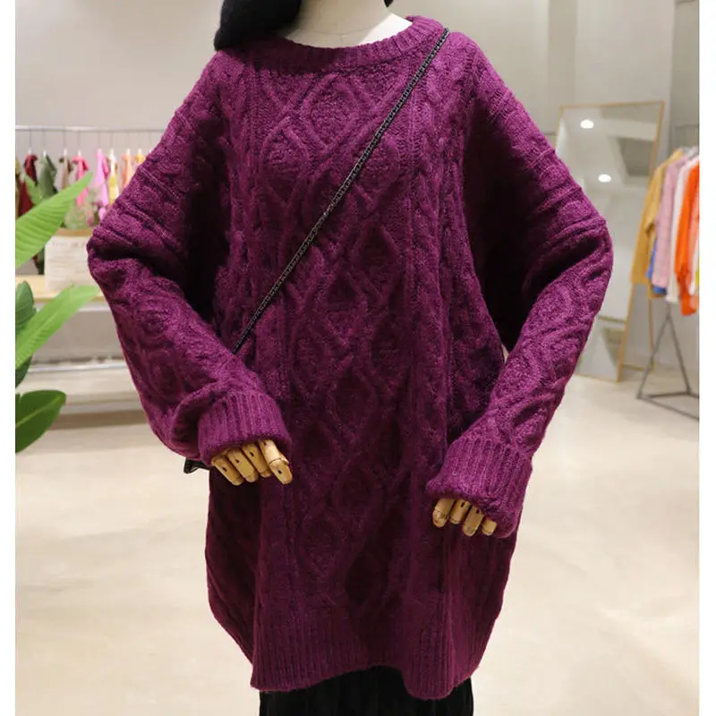 

Autumn 2020 Fashion Vintage Women Sweater New Fashion Lazy Oaf O-neck Pullover Winter Knit Basic Tops Loose Female Knitwear N16