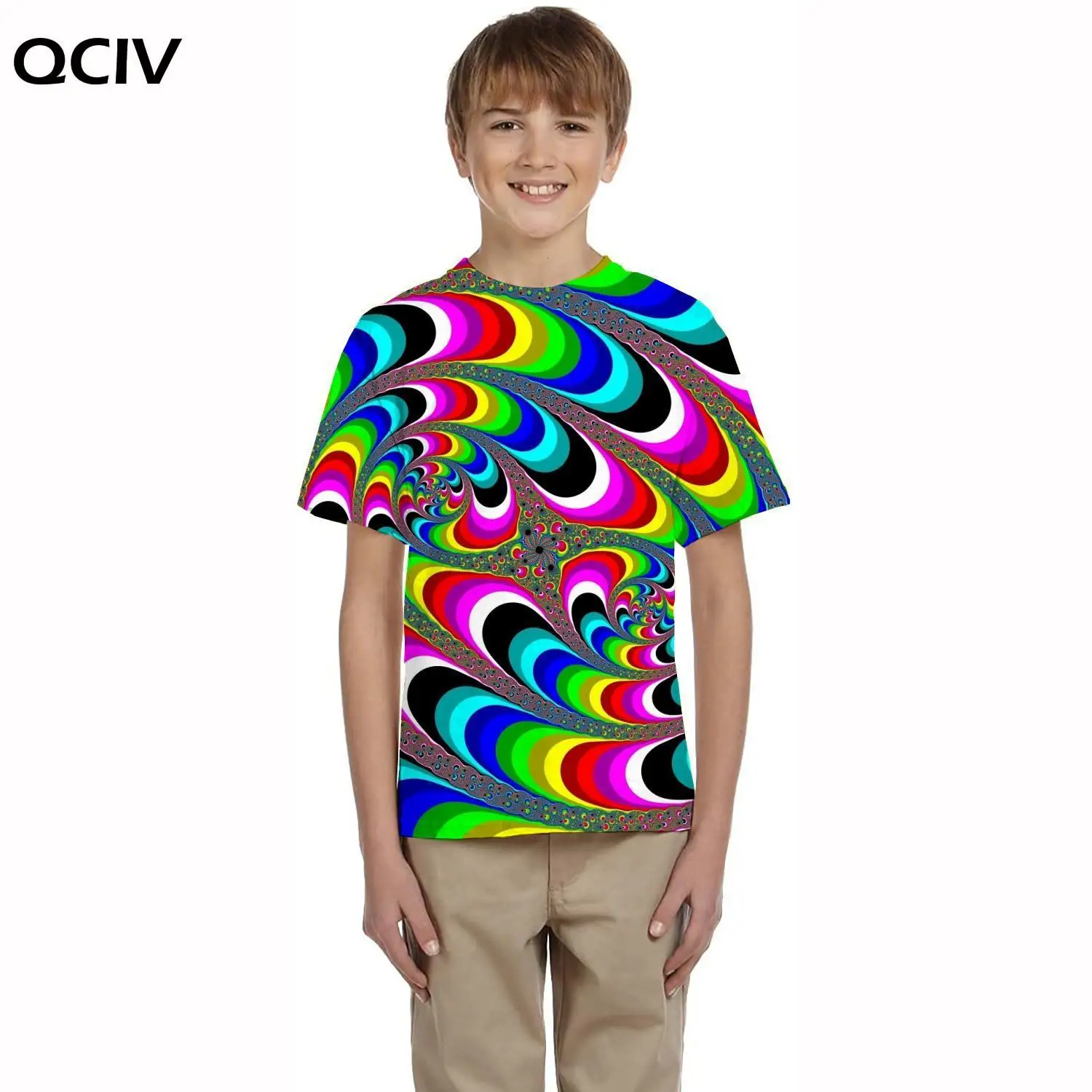 

QCIV Brand Dizziness t shirt kids Colorful Tshirt Printed Geometry T-shirts 3d Pattern Tshirts Casual Short Sleeve T shirts Cool