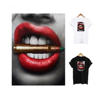 thermal stickers lips patch for t shirt hoodies cool girls iron on transfers for clothing bullet appliqued diy washable stickers