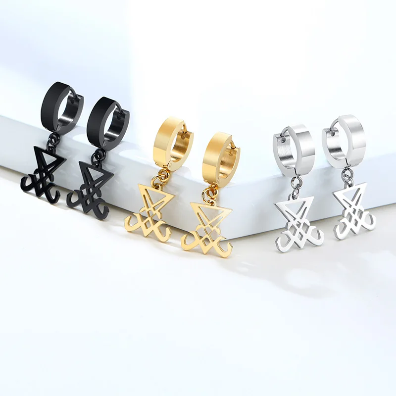 

SATANIC CROSS EARRING BRIMSTONE LEVIATHAN EARRINGS OCCULT GOTHIC JEWELLERY BRIMESTONE SIGIL SYMBOL FOR MEN EARRINGS