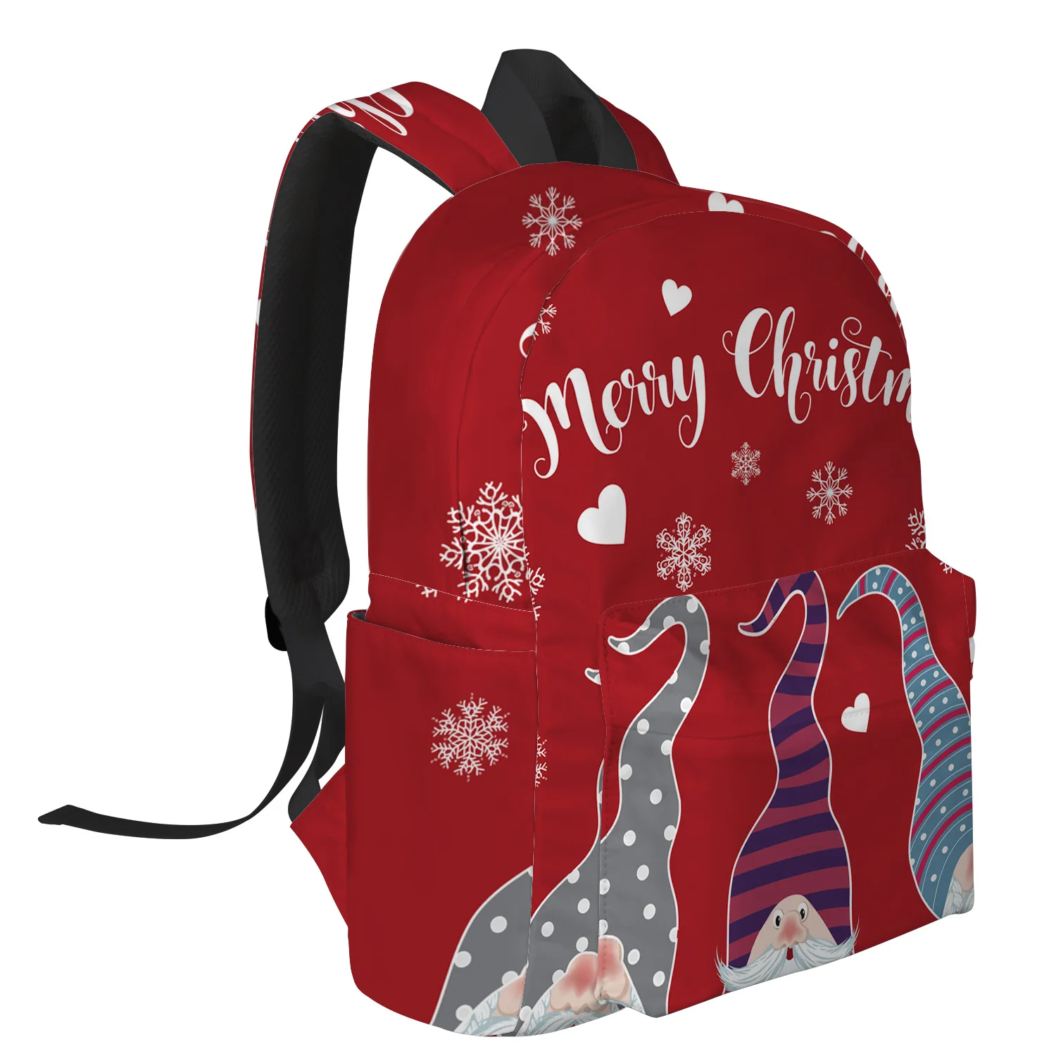 Three Christmas Gnomes Snowflakes Red Backpack For Teenage Travel Bags School Interior Key Chain Holder | Багаж и сумки