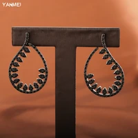luxury curve opening geometric earrings black mysterious temperament earrings for women aaa cubic zirconia water drop jewelry
