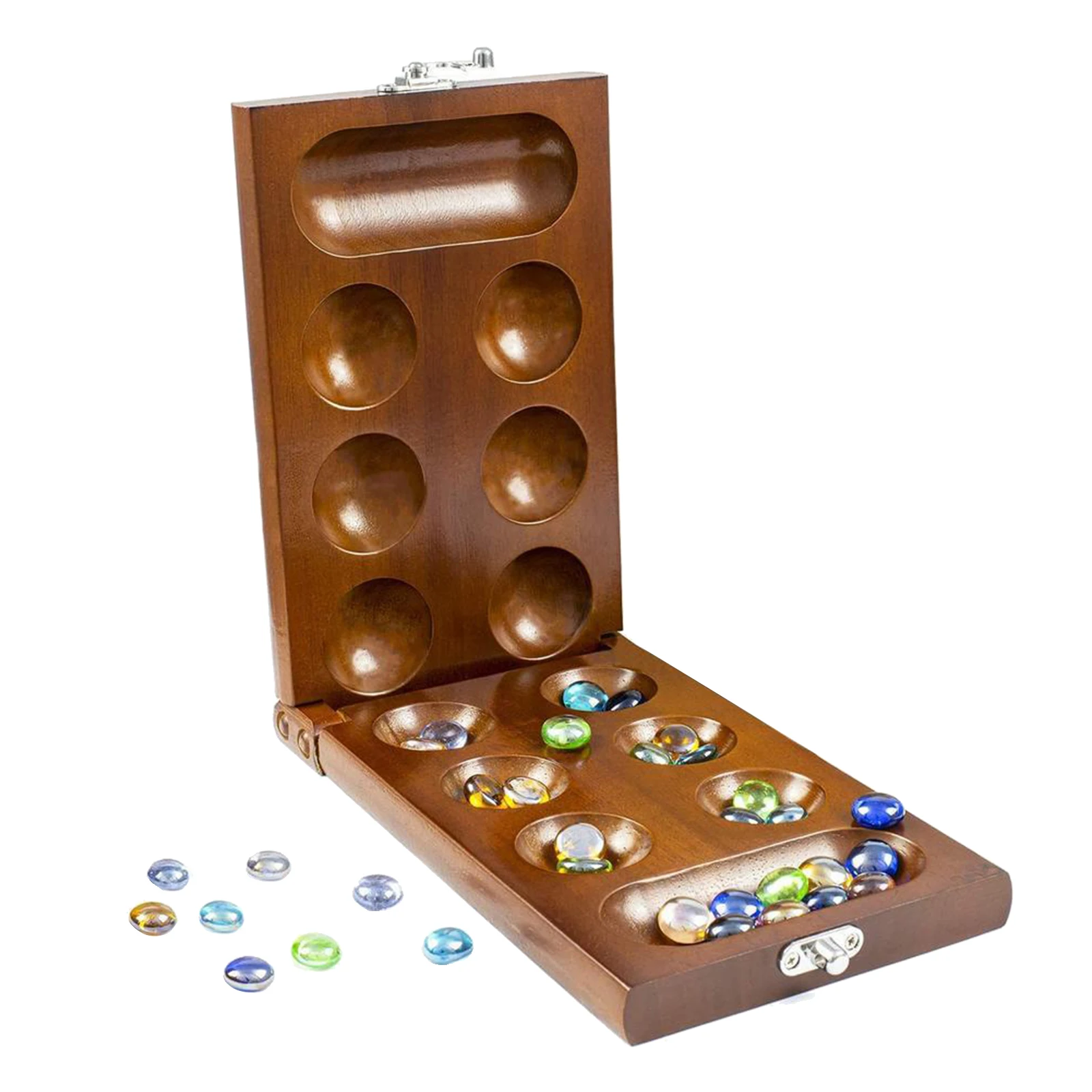 

Portable Mancala Board Game with Stones Folding Board Strategy Travel Game