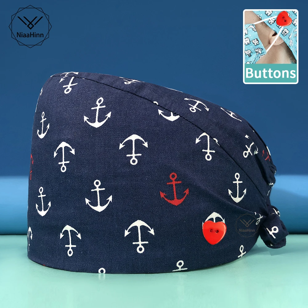 

Adjustable Print scrub Hat Pure Cotton Outdoor Work Caps Beauty Care Cap Beauty Salon Baotou hats Cartoon Wholesale Accessories