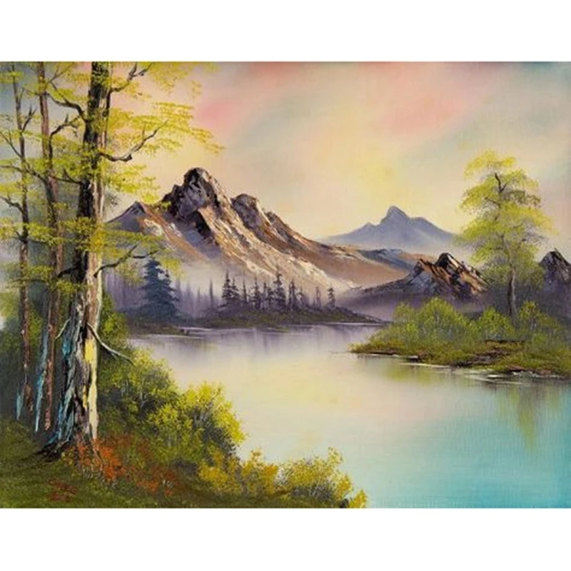 

Full diamond diamond embroidery 5D mountain lake landscape DIY landscape diamond painting rhinestone mosaic decoration HYY