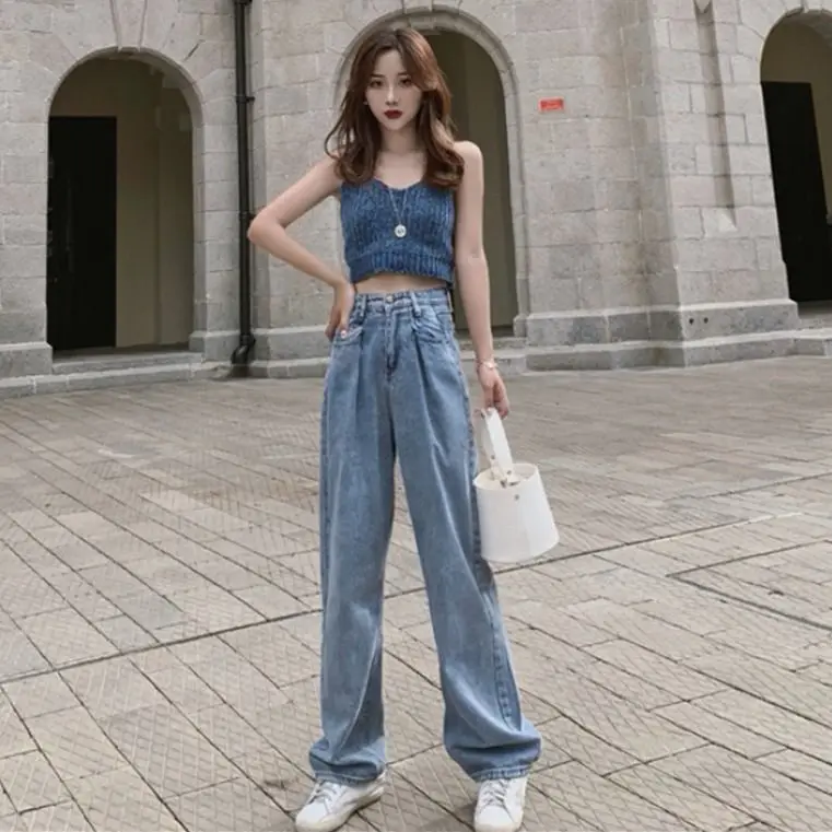 

Women Wide Leg Jeans High Waist Loose Demin Pants Flares Summer Trousers