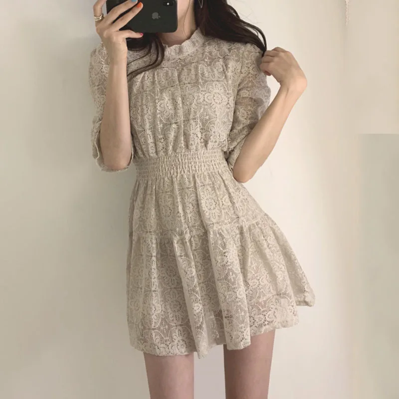 Женское ажурное короткое платье элегантные вечерние платья в Корейском стиле