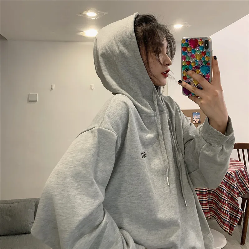 

GOOHOJIO 2020 Solid Color Casual Fashionable Sweatshirts Women Autumn Oversized Women Hoodies Loose Vintage Ladies Streetwear