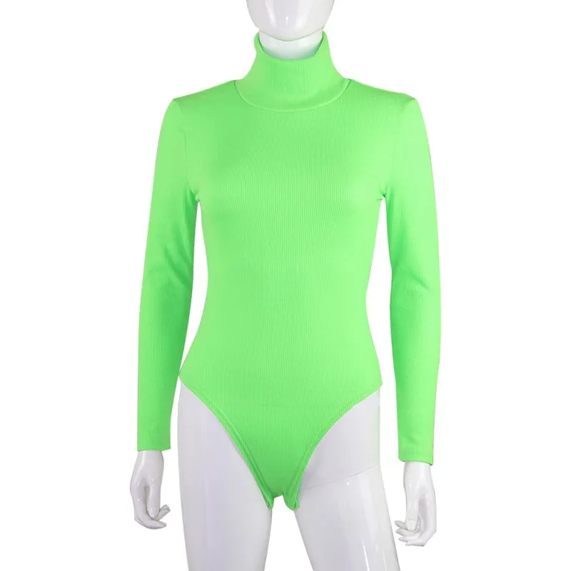 Green---Romper Ahagaga зимние футболки женские топы Модные неоновые зеленые красные повседневные женские футболки с длинным рукавом Топы женские блузки - Цвет: Green---Romper