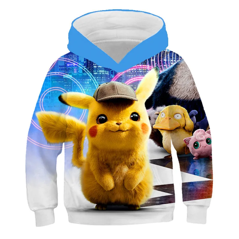 

Свитшот для мальчиков и девочек с 3D изображением Пикачу, пуловер с длинным рукавом и мультяшным принтом, спортивная одежда, осень 2021, повсед...