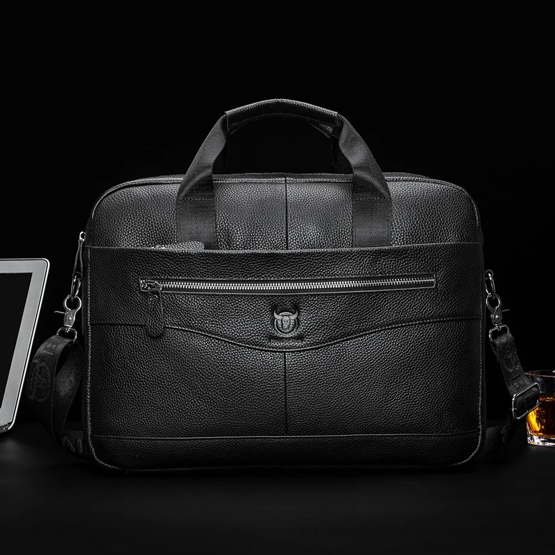 

ASDS-BULLCAPTAIN Brand Men's Leather Briefcase Retro Business Laptop Bag Fashion Single Shoulder Messenger Bag Office Bag Black