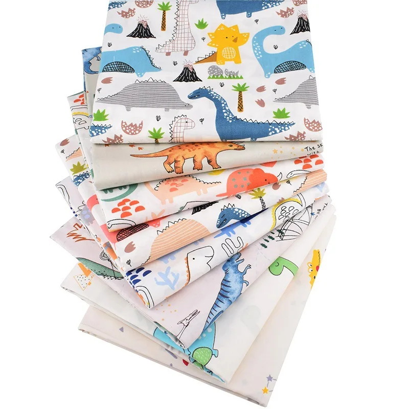 

100% Cotton Twill Printed Fabric Hand-patched Dinosaur Series 8 Pieces of Pure Cotton Cloth Group Spot Wholesale