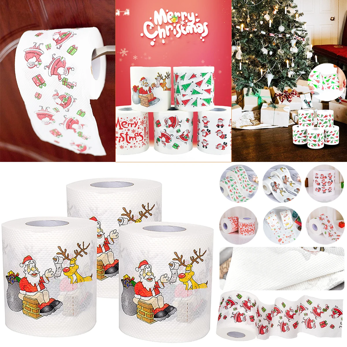 

Рулон туалетной бумаги «Санта-Клаус», мягкая туалетная бумага с принтом, рождественские украшения для дома, подарки, декор 10x10 см