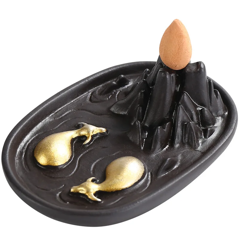 

Cone Incense Decor Budda Waterfall Holder Backflow Smoke Fountain Decoration Zen Ceramic Incense Burner Living Room Ornaments