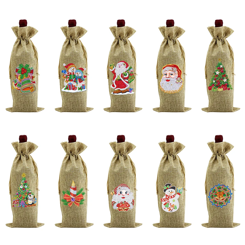 

Diamond Painting Christmas Wine Bottle Cover Special-shaped Drill DIY Christmas Drawstring Bag Christmas Decorations for home