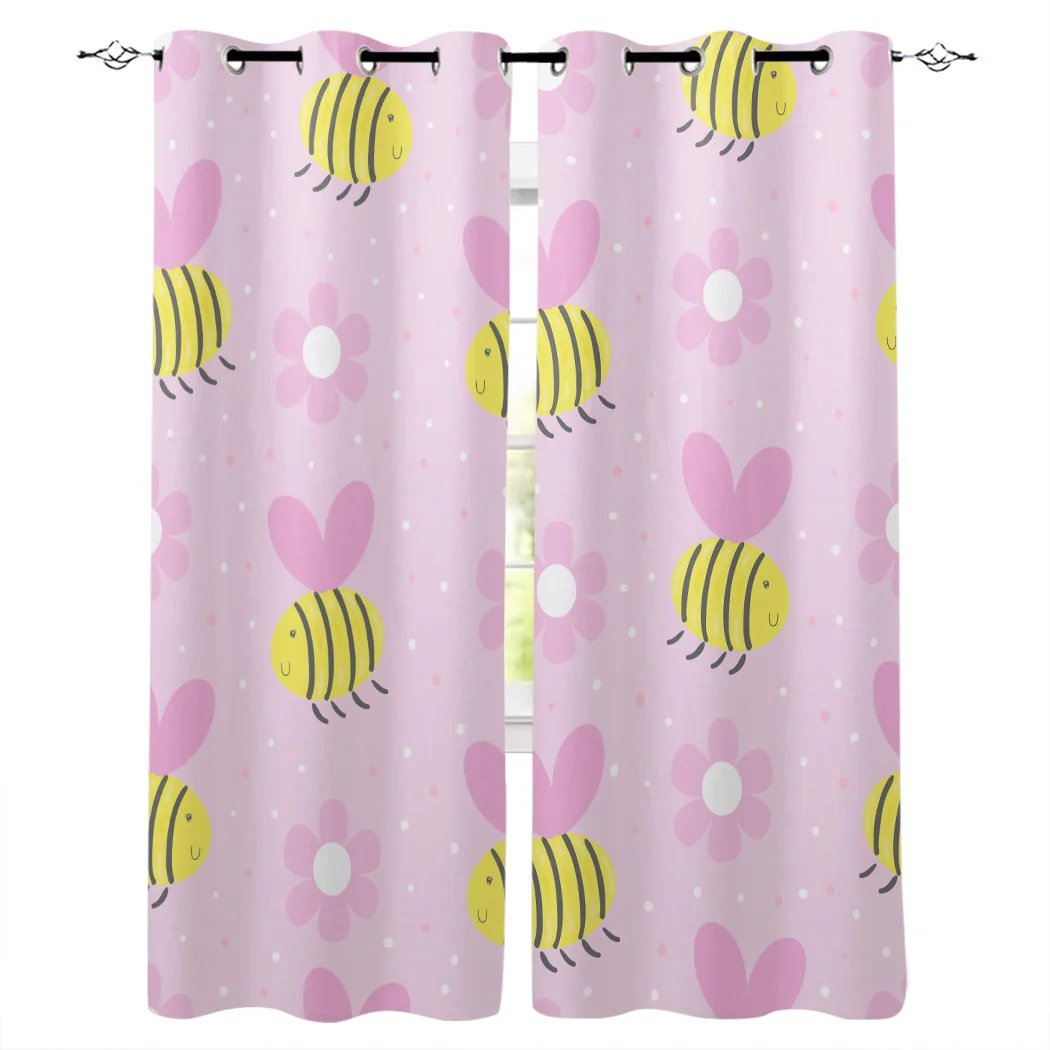Симпатичные розовые оконные шторы с Пчелой Мультяшные занавески для гостиной
