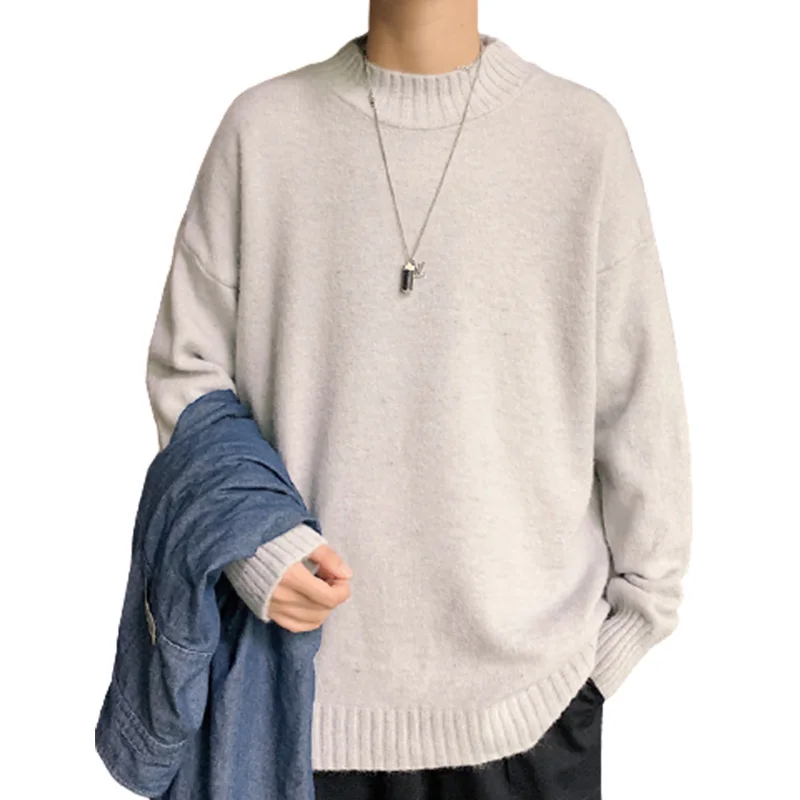 

Solid color all-match basic half-turtleneck sweater men's autumn and winter bottoming sweater fat man's large size outer sweater