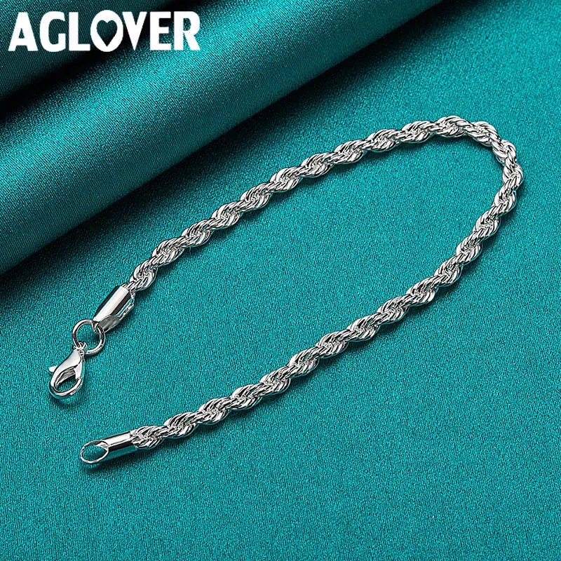 

Женский браслет-цепочка AGLOVER, из стерлингового серебра 925 пробы, 4 мм, свадебные вечерние ювелирные изделия