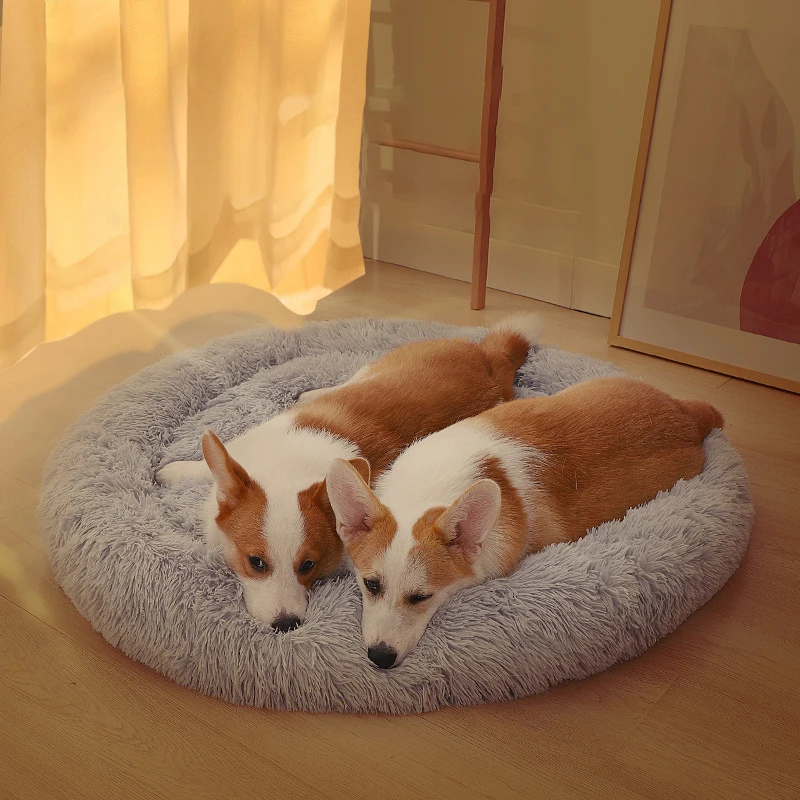 

Круглая кровать для кошки, домашняя кровать для собак, домик, коврики для домашних питомцев, мягкий длинный плюшевый коврик, теплая корзина ...