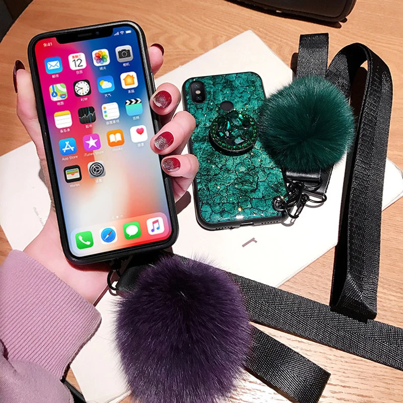Для Xiaomi mi 9T 9 CC9 CC9E A3 8 Lite 6X A2 5X A1 Примечание 10 3 Red mi K20 Pro mi x 2 Макс 3 чехол Крышка с блестками юбка-баллон из плюша ручной ремешок