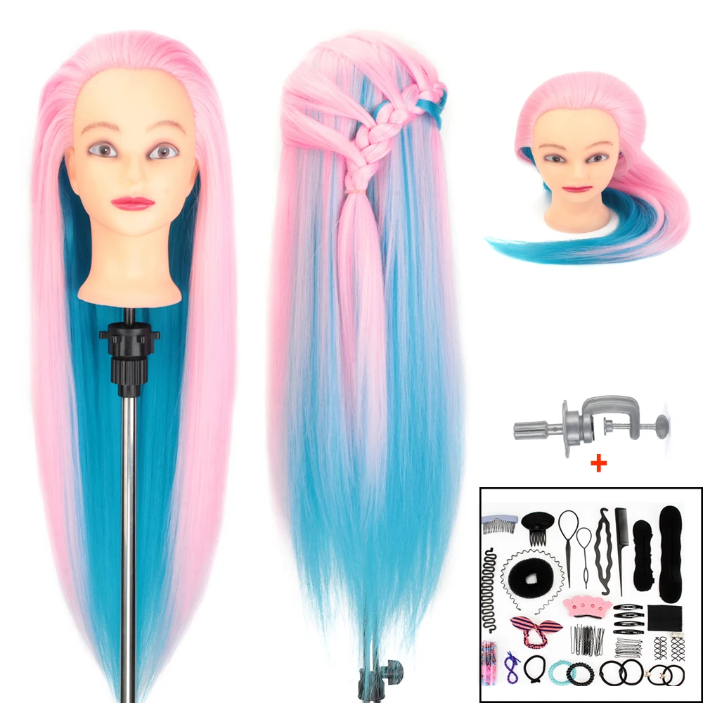 26 28 &quotКрасочные радужные синтетические волосы учебная голова манекен кукольный