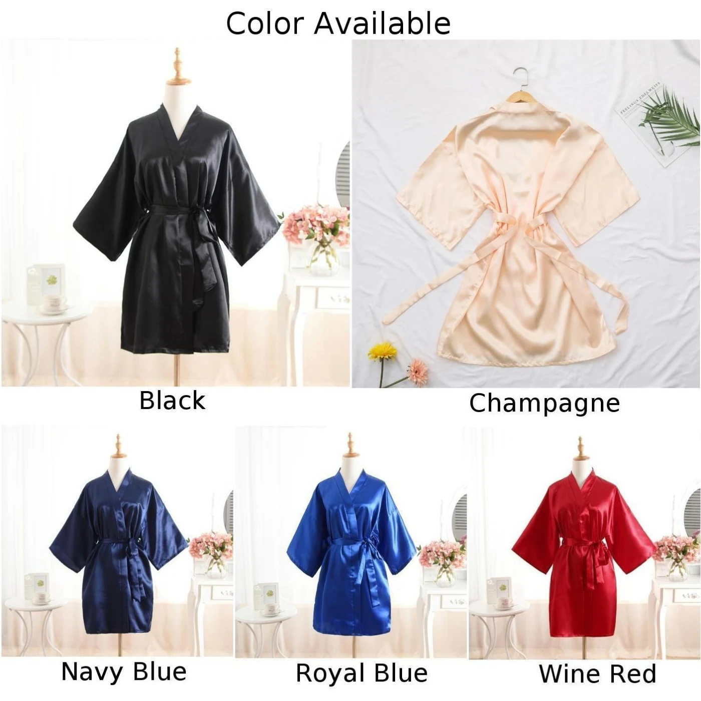 

RB032 2018 New Silk Kimono Robe Bathrobe Women Silk Bridesmaid Robes Sexy Navy Blue Robes Satin Robe Ladies Dressing Gowns